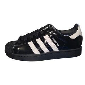 Adidas Superstar II W Black Patent Leather White‎ Stripes Womens Sneakers Sz 7.5